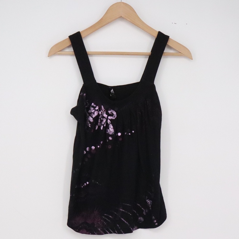Express Tank Top Womens XS Floral Sequin Metallic Purple Black Casual Excellent